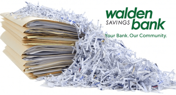 WALDEN SAVINGS BANK TO HOST THREE COMMUNITY SHRED DAYS 